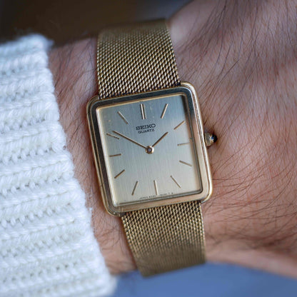 Vintage Seiko Tank Style Golden Dial Two-Tone Quartz 80s