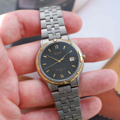 Vintage Orient Titan Black Two-Tone Dial with Date Quartz 80s - NOS