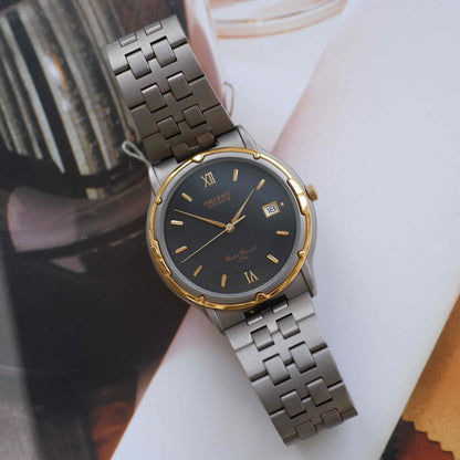 Vintage Orient Titan Black Two-Tone Dial with Date Quartz 80s - NOS