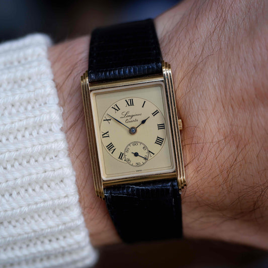 Vintage Longines Tank 150th Anniversary 80s Ultra Thin Gold Roman Dial - NOS