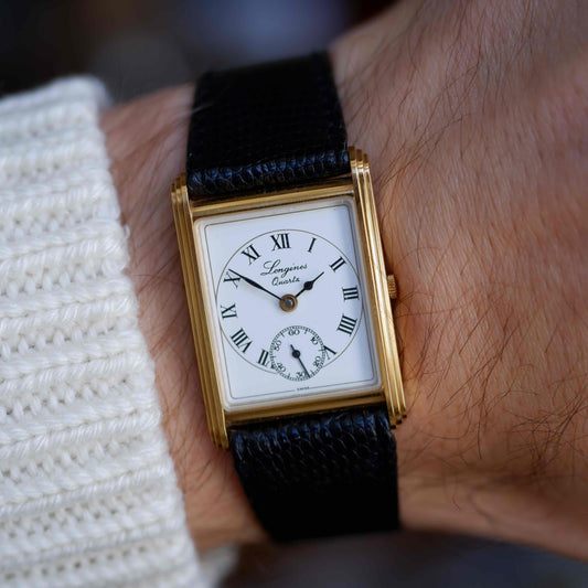 Vintage Longines Tank 150th Anniversary 80s Ultra Thin White Roman Dial - NOS