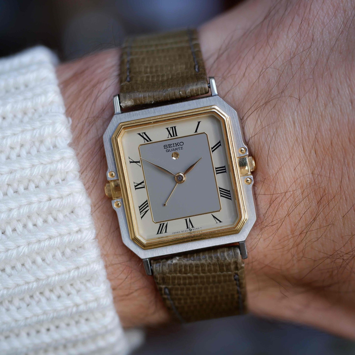 Vintage Seiko Tank Style Alarm Dress Watch 80s Two Tone Quartz MINT