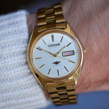 Vintage Citizen Automatic Watch 70s Golden Champagne Dial 21 Jewels Day-Date