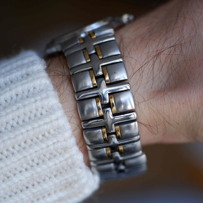 Vintage Raymond Weil Parsifal Watch Golden Two-Tone Black Diamond-Set Dial