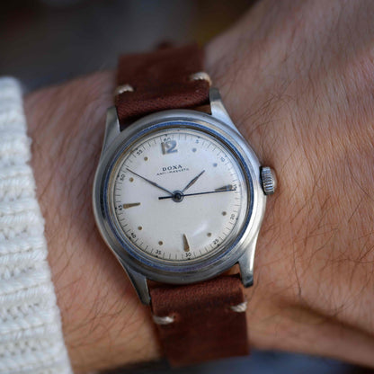 Vintage Doxa Bubble Back Automatic Bidynator 40s White Factory Dial