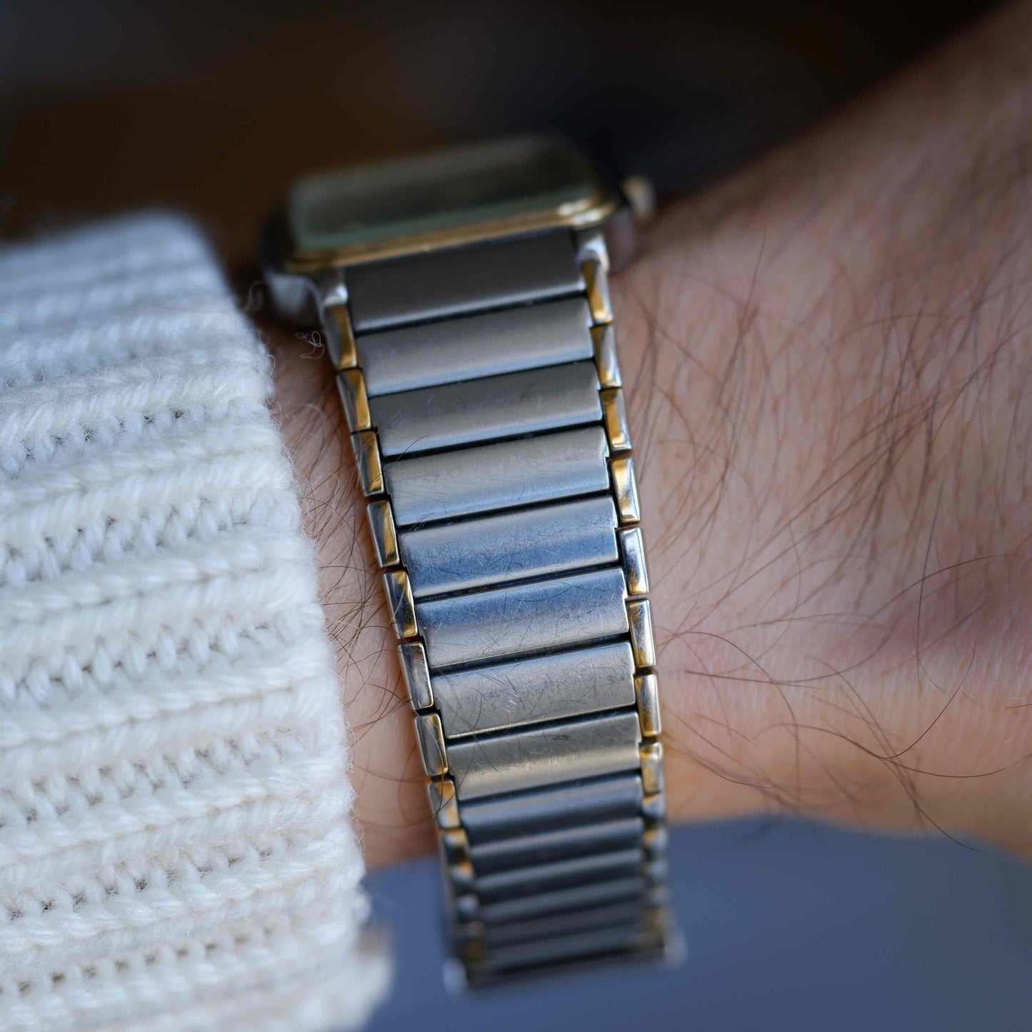 Vintage Orient Tank Style Gray Dial Two-Tone Quartz 80s