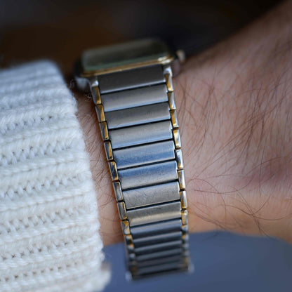 Vintage Orient Tank Style Gray Dial Two-Tone Quartz 80s