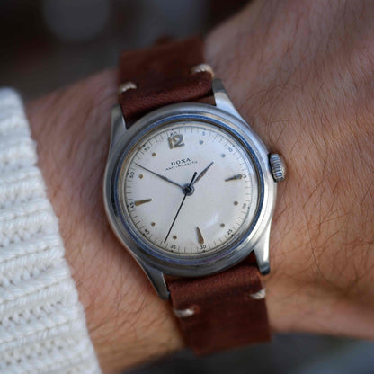 Vintage Doxa Bubble Back Automatic Bidynator 40s White Factory Dial