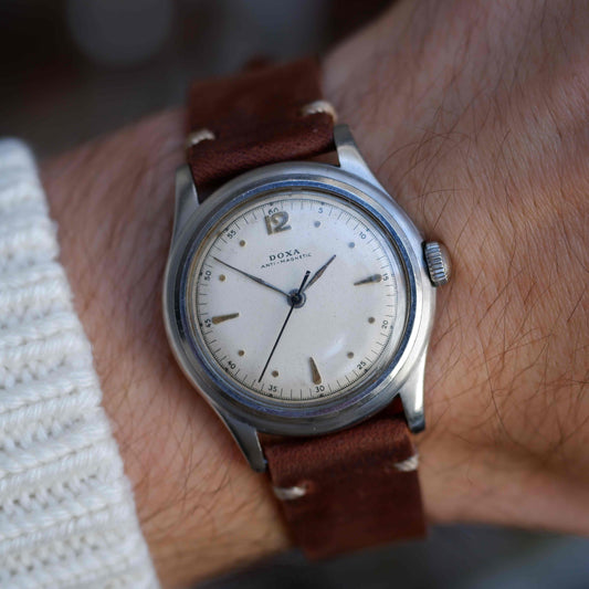 Vintage Doxa Bubble Back Automatic Bidynator 40s White Factory Dial