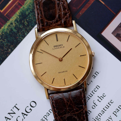 Vintage Seiko Lassale Dress Watch 80s Gold Snowflake Dial Quartz