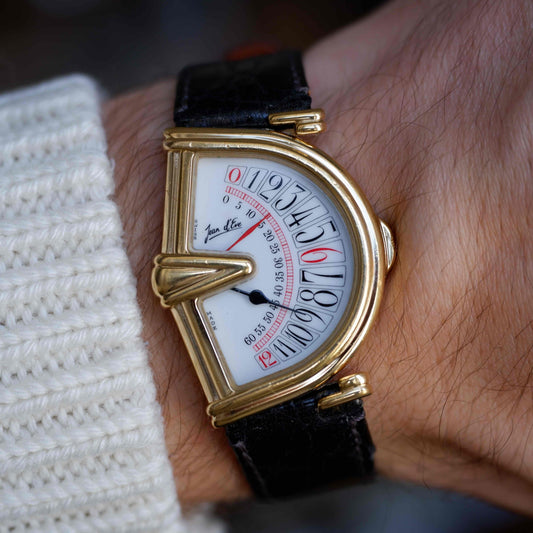 Vintage Jean D'Eve Sectora Watch Art Deco 80s Gold White Dial