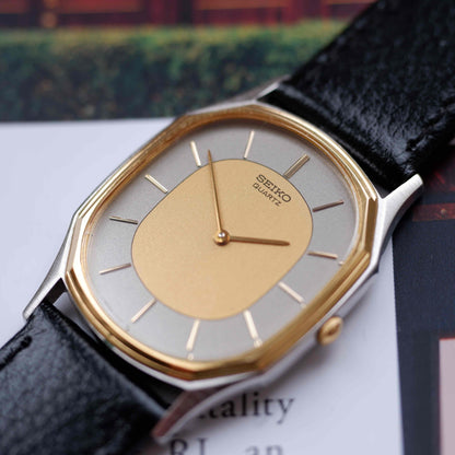 Vintage Seiko Ultra-Thin Dress Watch 80s Two Tone Dial Quartz