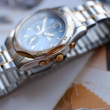 Vintage Seiko SQ50 Chronograph Quartz Blue Sunburst Dial 90s