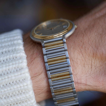 Vintage Certina Two-Tone 90s Watch Frosted Gray Dial Quartz Date