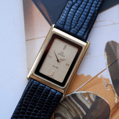 Vintage Omega De Ville Tank Watch 80s Gold Rectangular Dial Quartz
