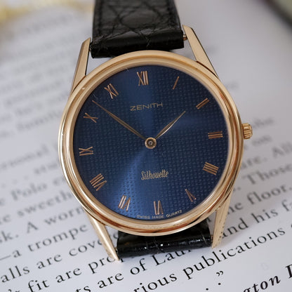 Vintage Zenith Dress Style Blue Guilloche Quartz 90s NOS