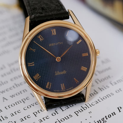 Vintage Zenith Dress Style Blue Guilloche Quartz 90s NOS