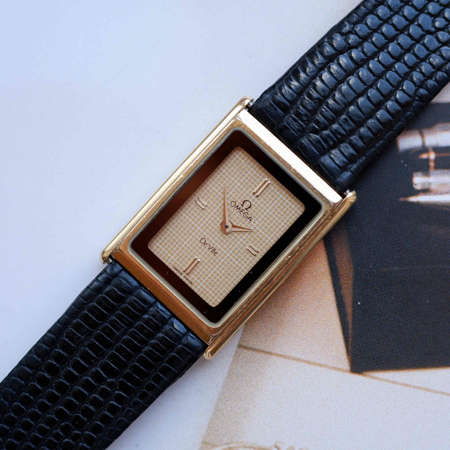 Vintage Omega De Ville Tank Watch 80s Gold Rectangular Dial Quartz