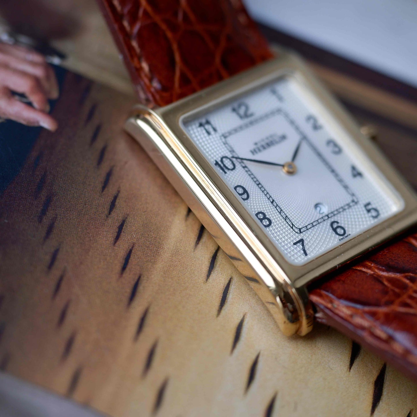 Vintage Michel Herbelin Tank Guilloche Dial 90s Golden - NOS