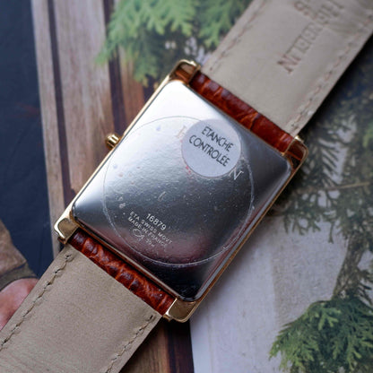 Vintage Michel Herbelin Tank Guilloche Dial 90s Golden - NOS