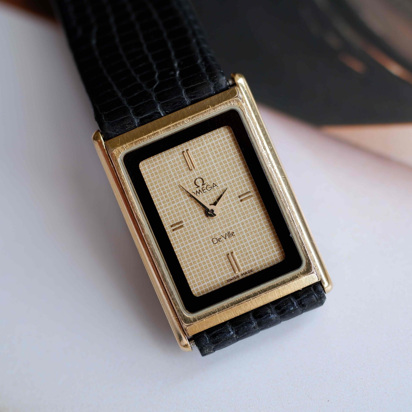 Vintage Omega De Ville Tank Watch 80s Gold Rectangular Dial Quartz