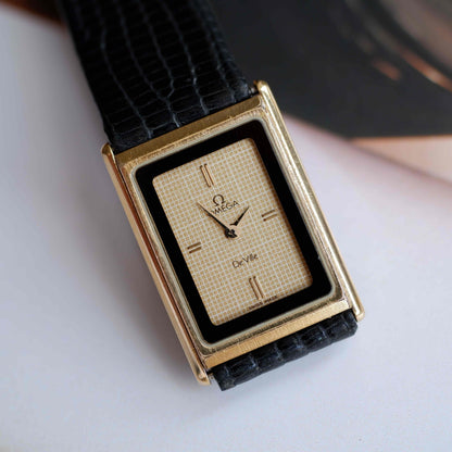 Vintage Omega De Ville Tank Watch 80s Gold Rectangular Dial Quartz