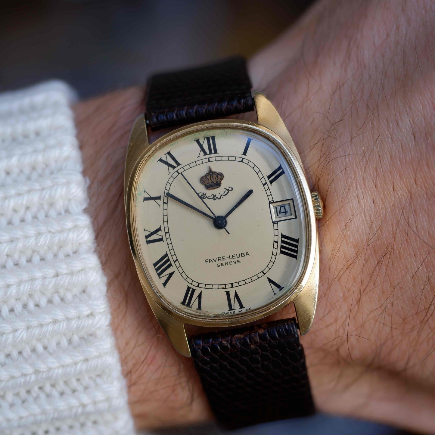 Vintage Favre Leuba King Hussein of Jordan 70s Gold Roman Dial Automatic