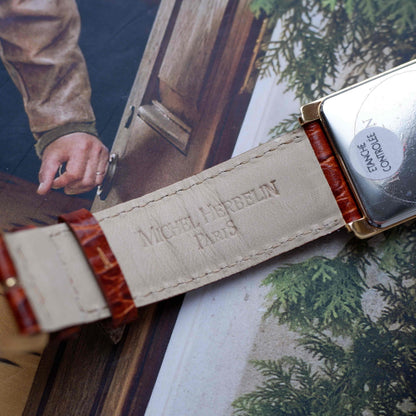 Vintage Michel Herbelin Tank Guilloche Dial 90s Golden - NOS