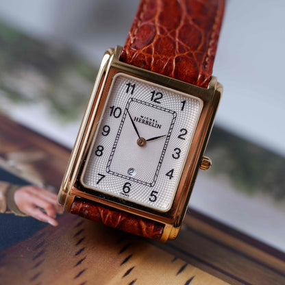 Vintage Michel Herbelin Tank Guilloche Dial 90s Golden - NOS