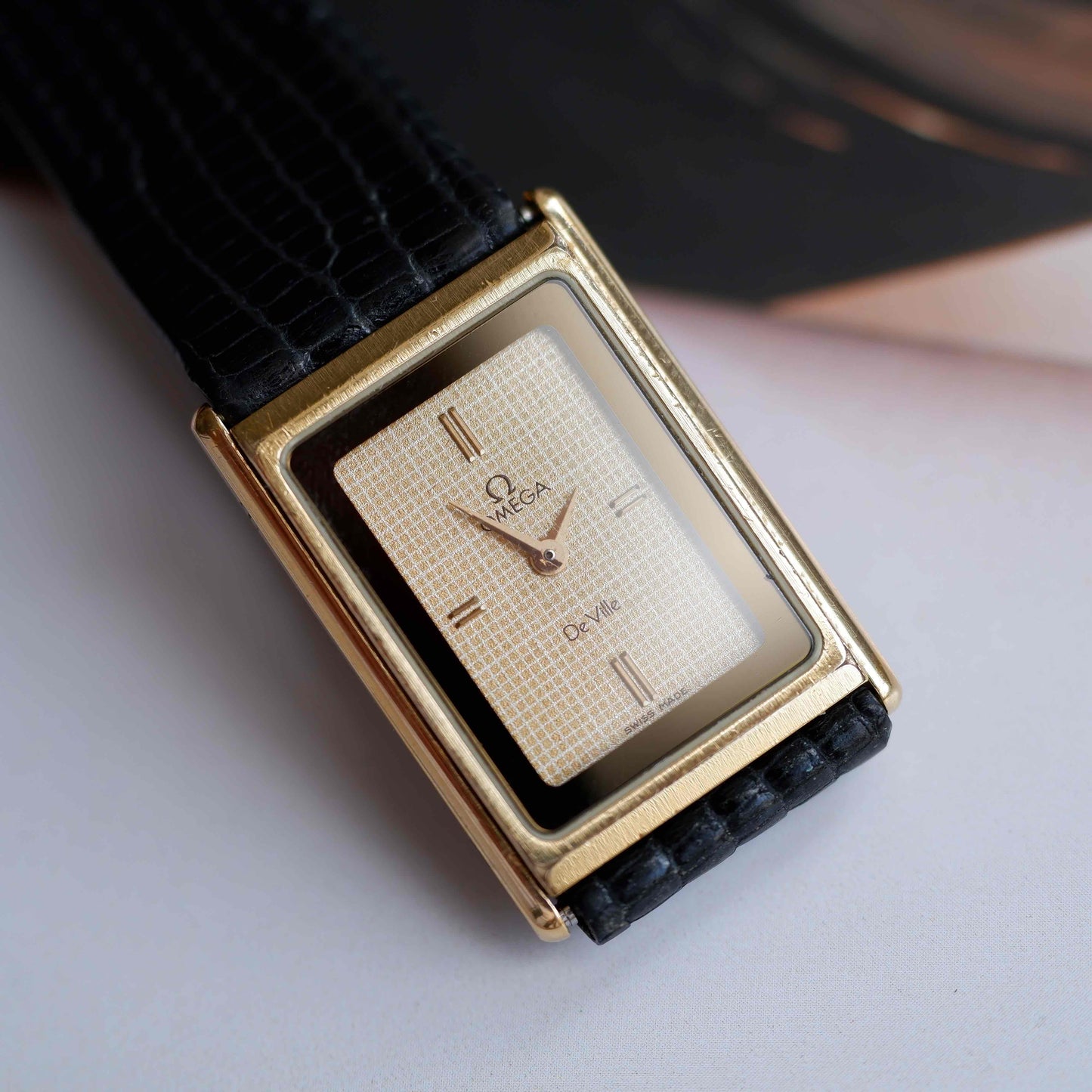 Vintage Omega De Ville Tank Watch 80s Gold Rectangular Dial Quartz
