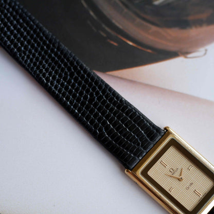 Vintage Omega De Ville Tank Watch 80s Gold Rectangular Dial Quartz