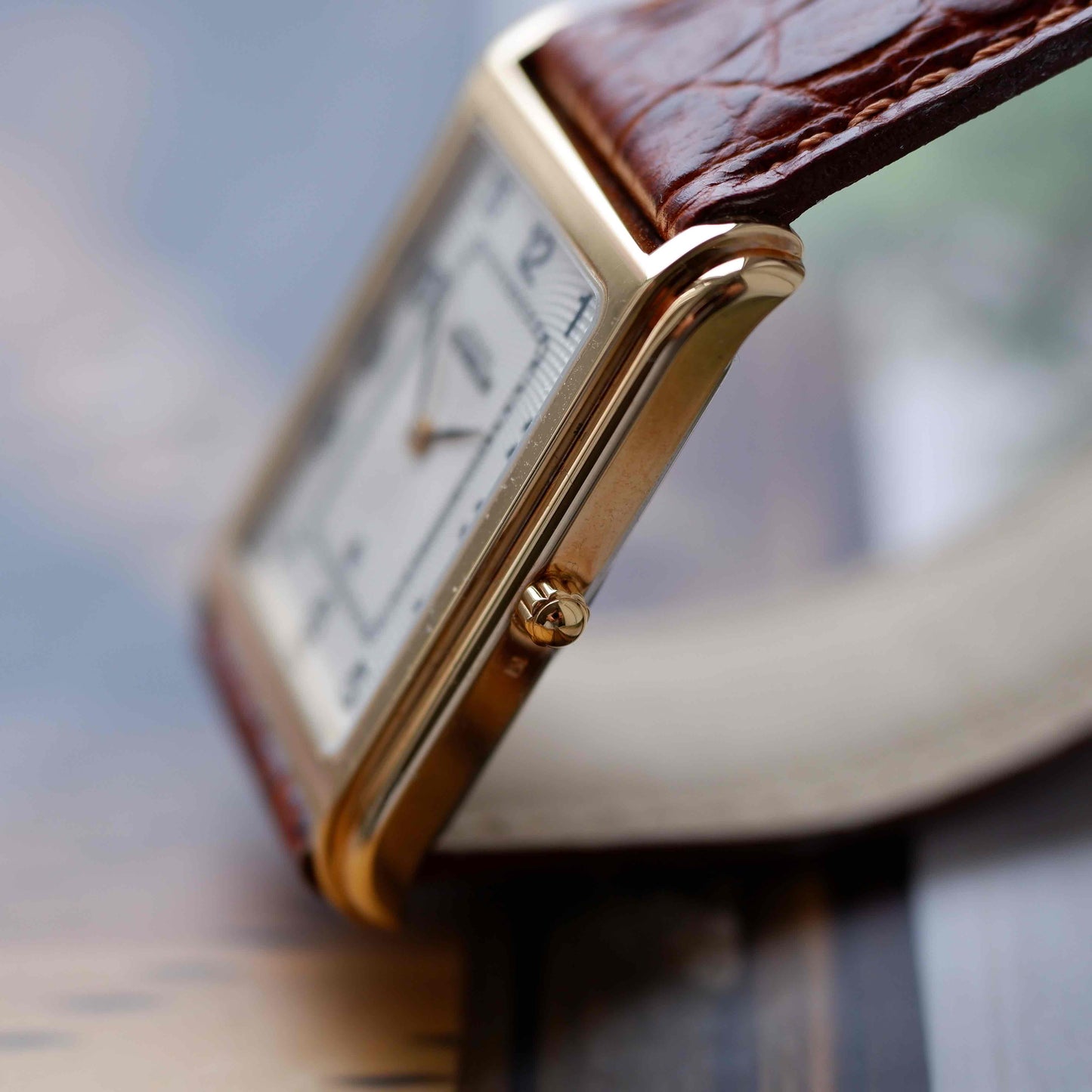 Vintage Michel Herbelin Tank Guilloche Dial 90s Golden - NOS