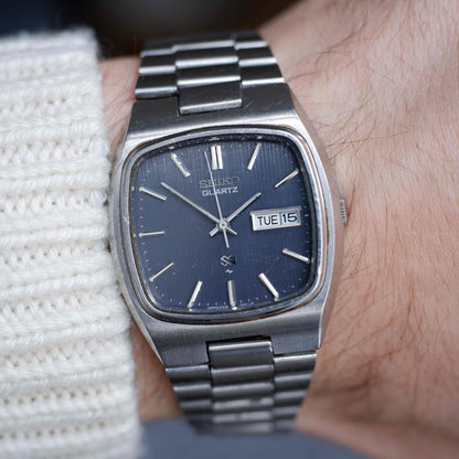 Vintage Seiko Sports SQ Ref. 4336-5010 Day and Date Blue Stripe Dial 80s