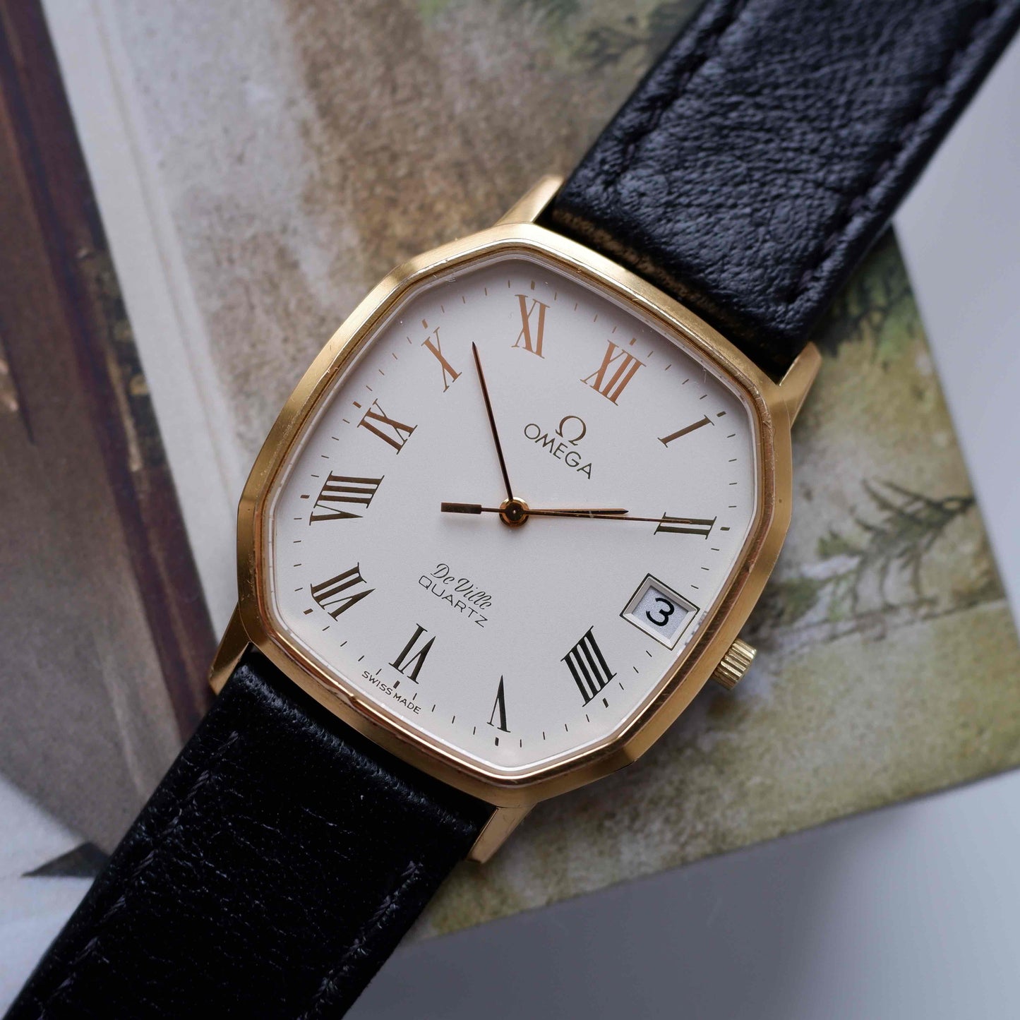 Vintage Omega De Ville Tank Ref. MD 192.0048 Gold 70s Rectangular Quartz