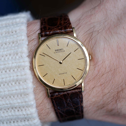 Vintage Seiko Lassale Dress Watch 80s Gold Snowflake Dial Quartz