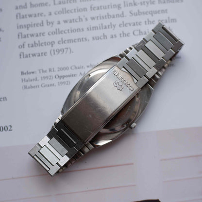 Vintage Seiko Tank Style Watch 80s Silver White Dial Integrated Bracelet Quartz