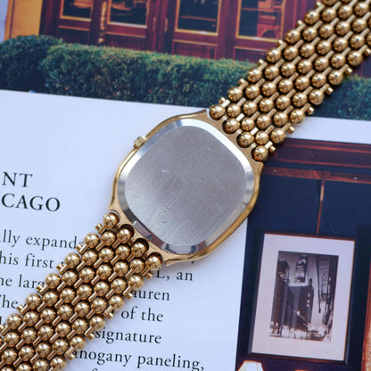Vintage Doxa Gold Watch 80s Champagne Dial Bubble Bracelet Quartz