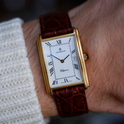 Vintage Candino Tank Style 90s White Dial Arabic Numerals with Date