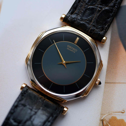 Vintage Seiko Slimline 80s Gold Two-Tone Midnight Blue Dial - NOS