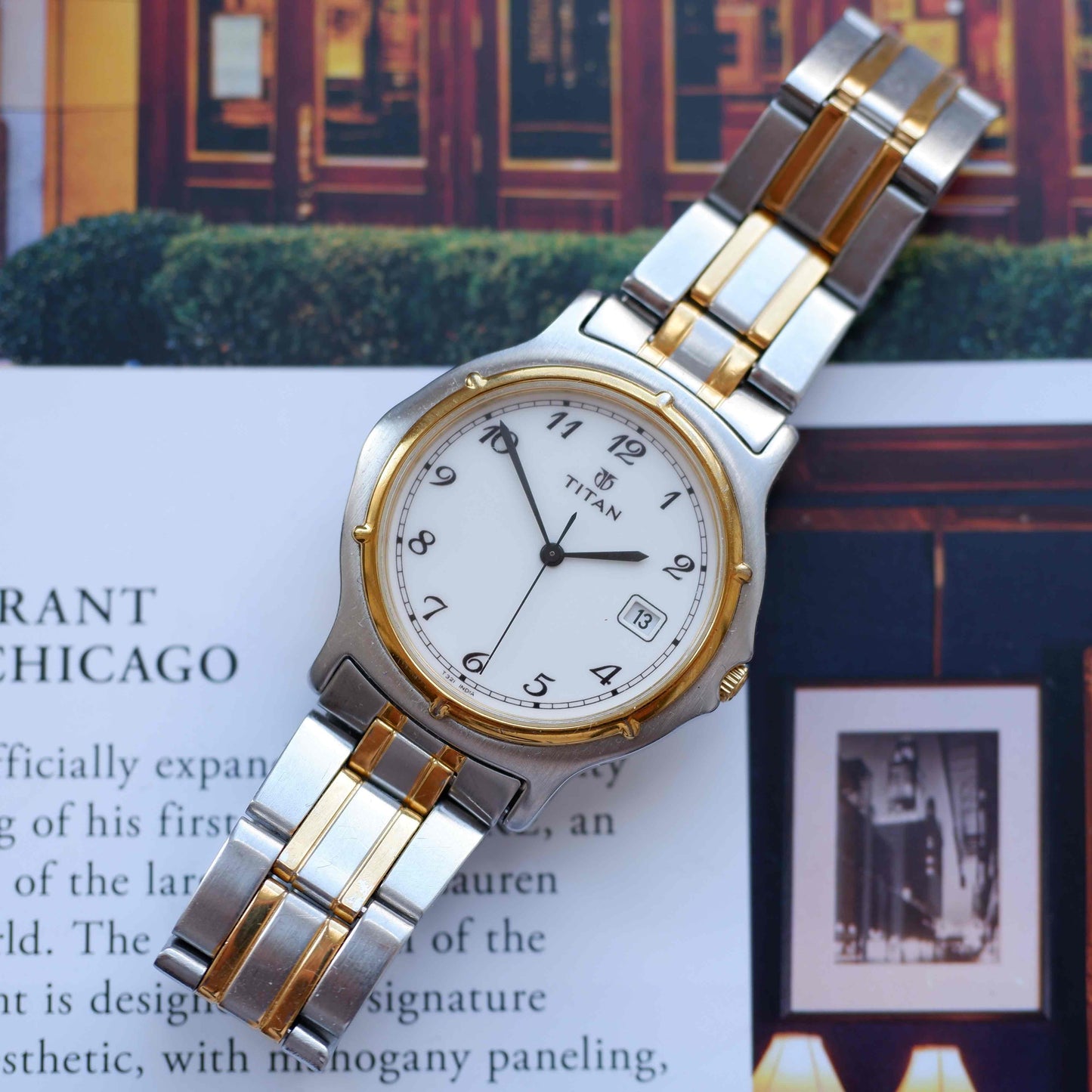 Vintage Titan Two Tone Quartz Watch 90s White Dial with Date