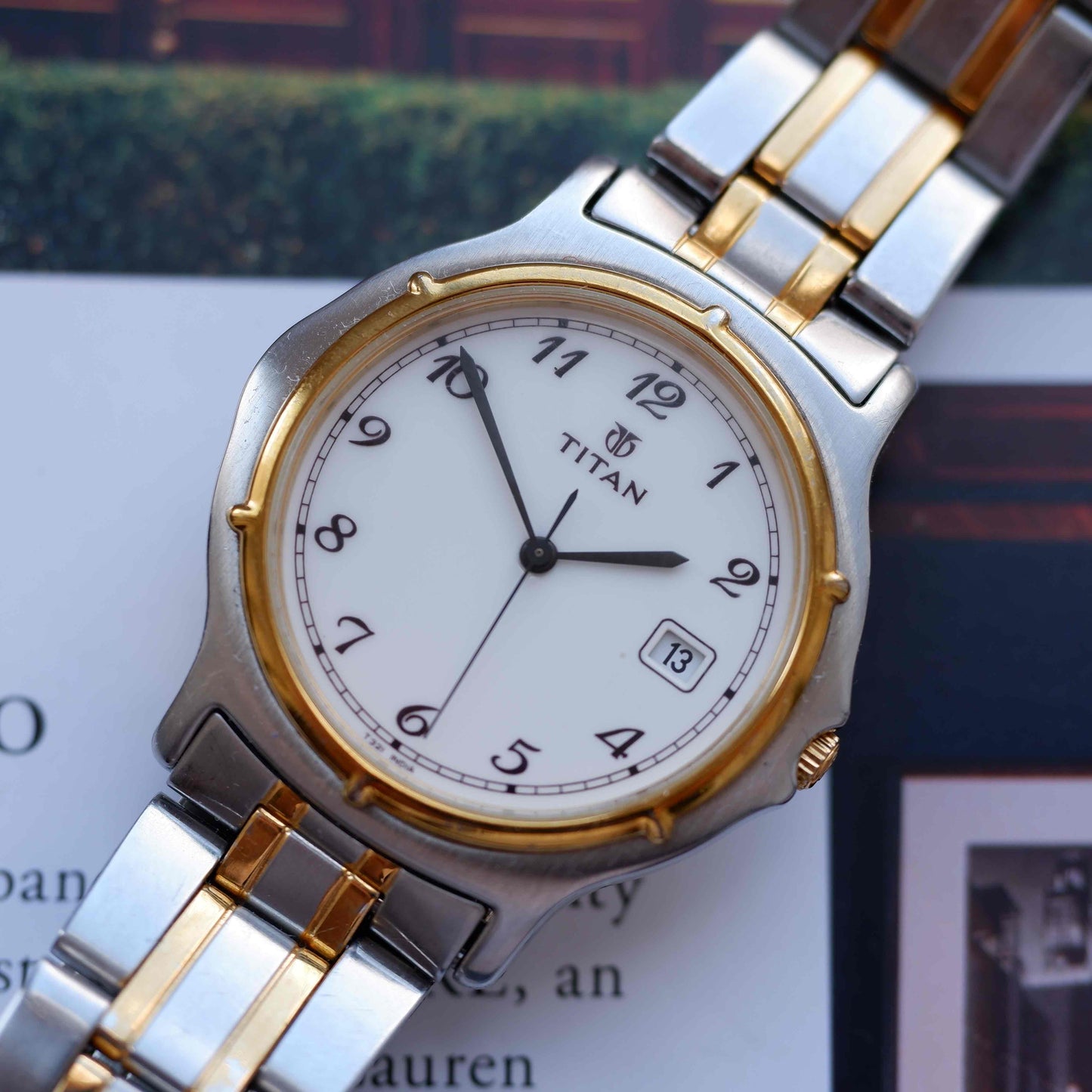 Vintage Titan Two Tone Quartz Watch 90s White Dial with Date