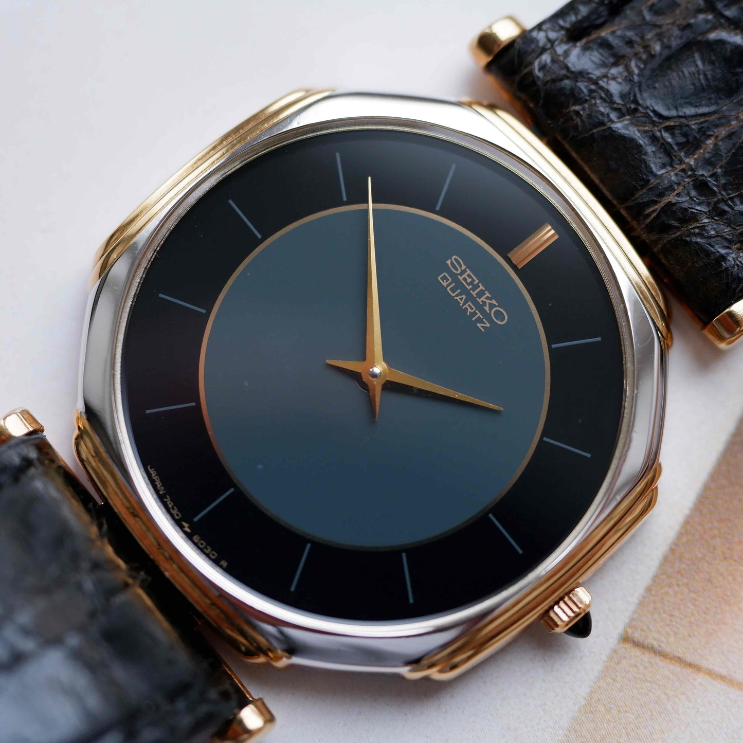 Vintage Seiko Slimline 80s Gold Two-Tone Midnight Blue Dial - NOS