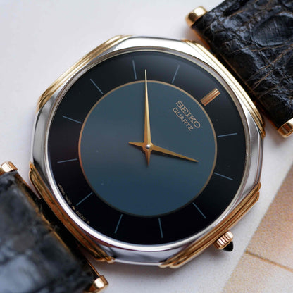 Vintage Seiko Slimline 80s Gold Two-Tone Midnight Blue Dial - NOS