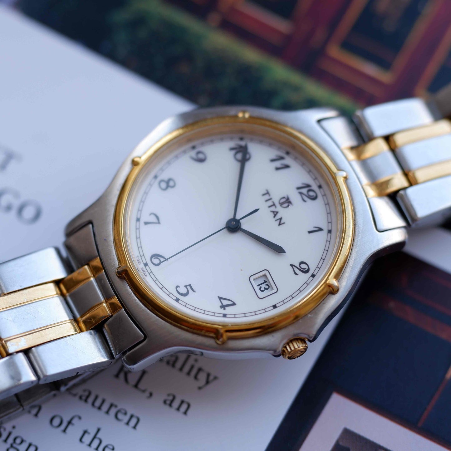Vintage Titan Two Tone Quartz Watch 90s White Dial with Date