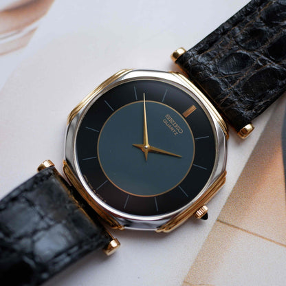 Vintage Seiko Slimline 80s Gold Two-Tone Midnight Blue Dial - NOS