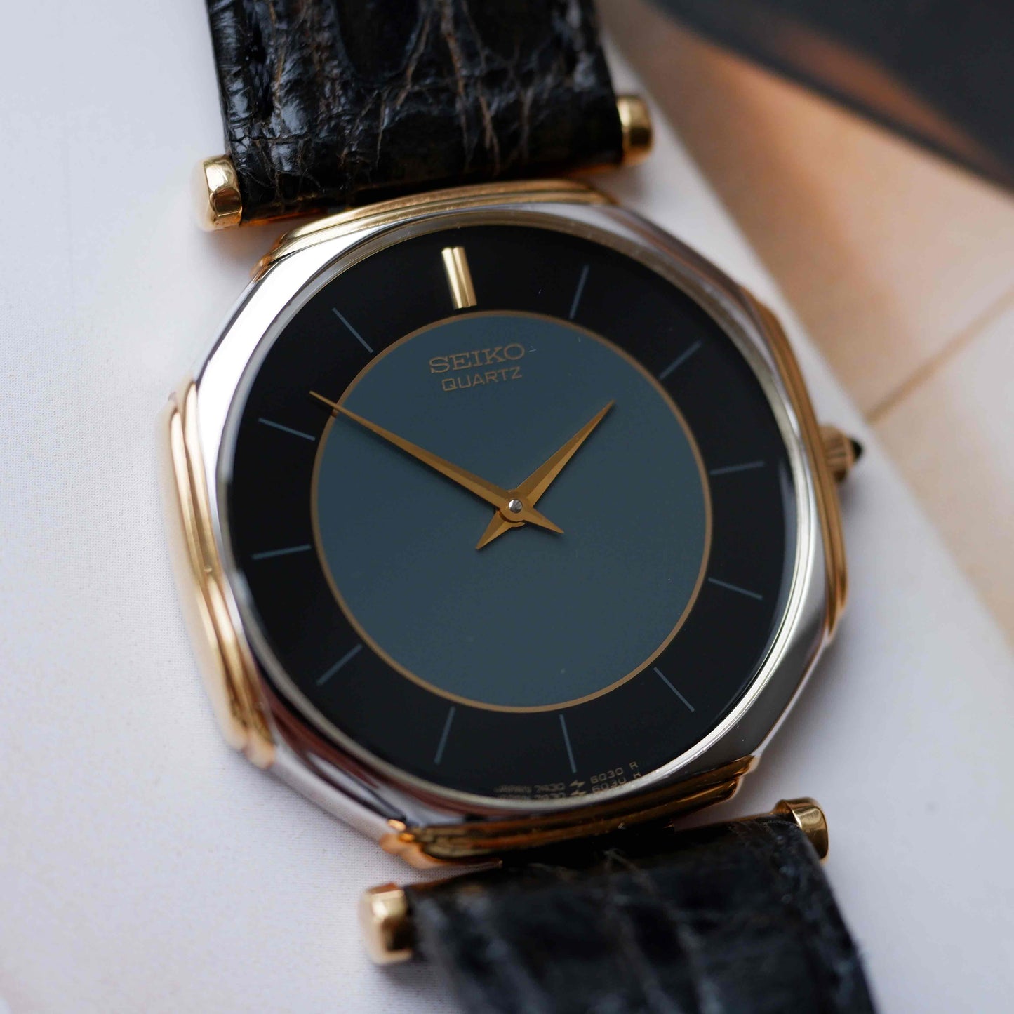 Vintage Seiko Slimline 80s Gold Two-Tone Midnight Blue Dial - NOS