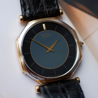 Vintage Seiko Slimline 80s Gold Two-Tone Midnight Blue Dial - NOS