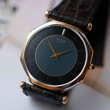 Vintage Seiko Slimline 80s Gold Two-Tone Midnight Blue Dial - NOS