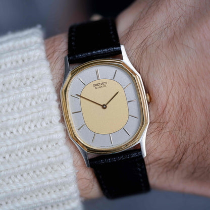 Vintage Seiko Ultra-Thin Dress Watch 80s Two Tone Dial Quartz
