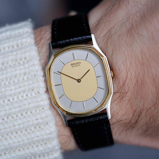 Vintage Seiko Ultra-Thin Dress Watch 80s Two Tone Dial Quartz